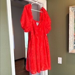 Vibrant orange Puff Sleeve Dress